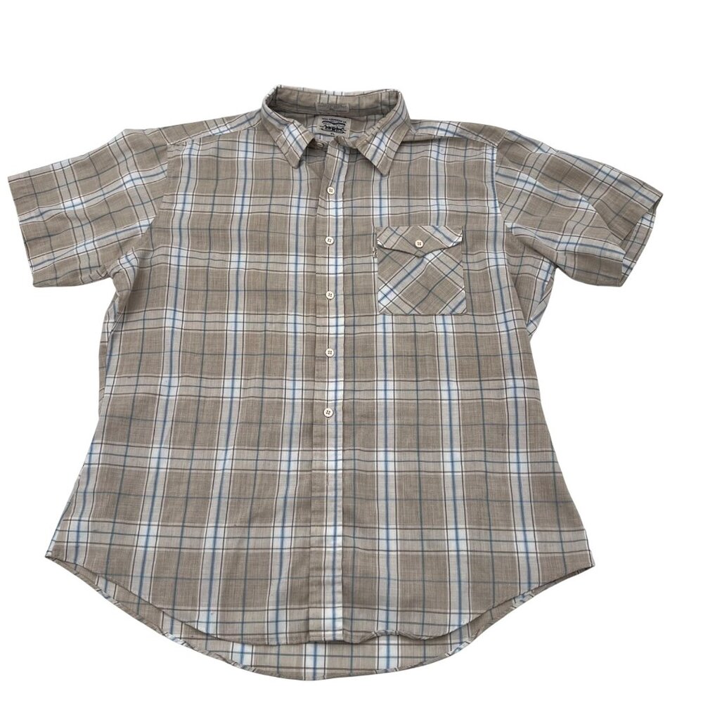 Levis‎ Mens Tan Plaid Short Sleeve Shirt XL Button-Up Vintage